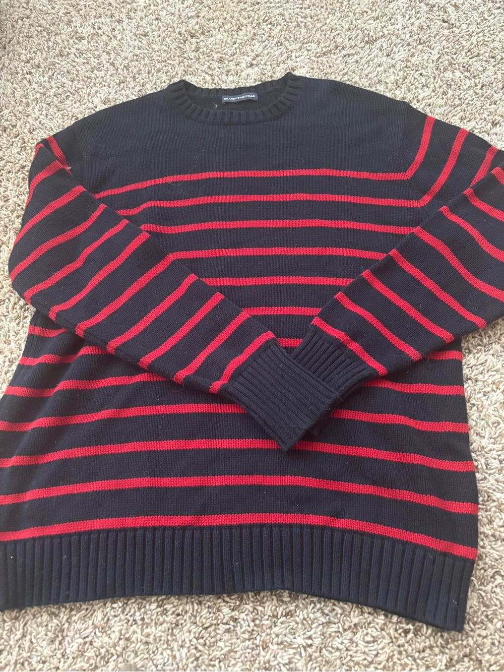 Brandy Melville Black and Red Striped Crewneck Sweater OS
